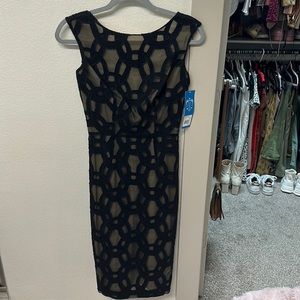 Black and beige midi dress